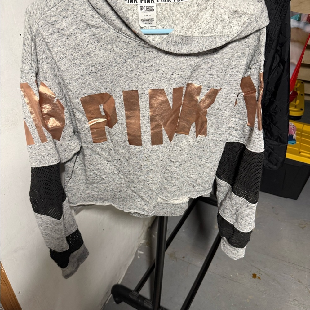 PINK Victoria's Secret Gray and Gold Hoodie
